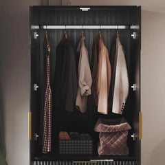 Large Wooden Wardrobe Armoire with Double Doors, 3 Drawers, Hanging Rod and Shelf for Bedroom Storage